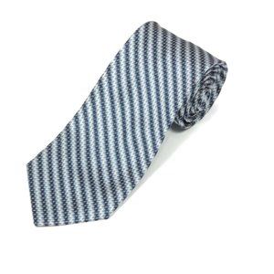 LAMBERTI Optical Diagonal Striped Blue Black White Jacquard Men's Silk Neck Tie